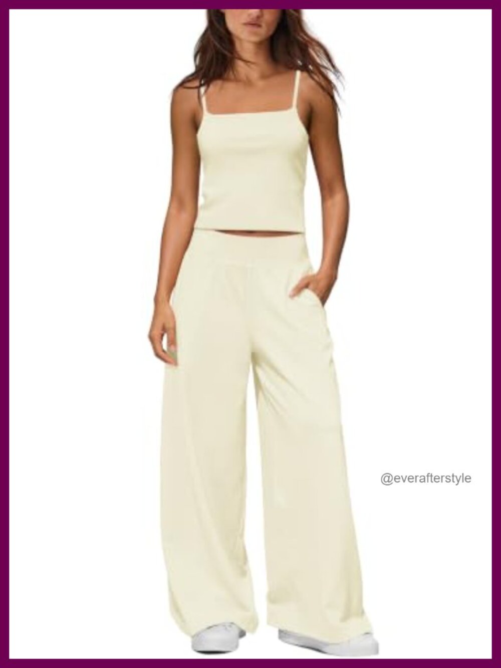 Womens 2 Piece Lounge Set Ribbed Tank Top Wide Leg Pants